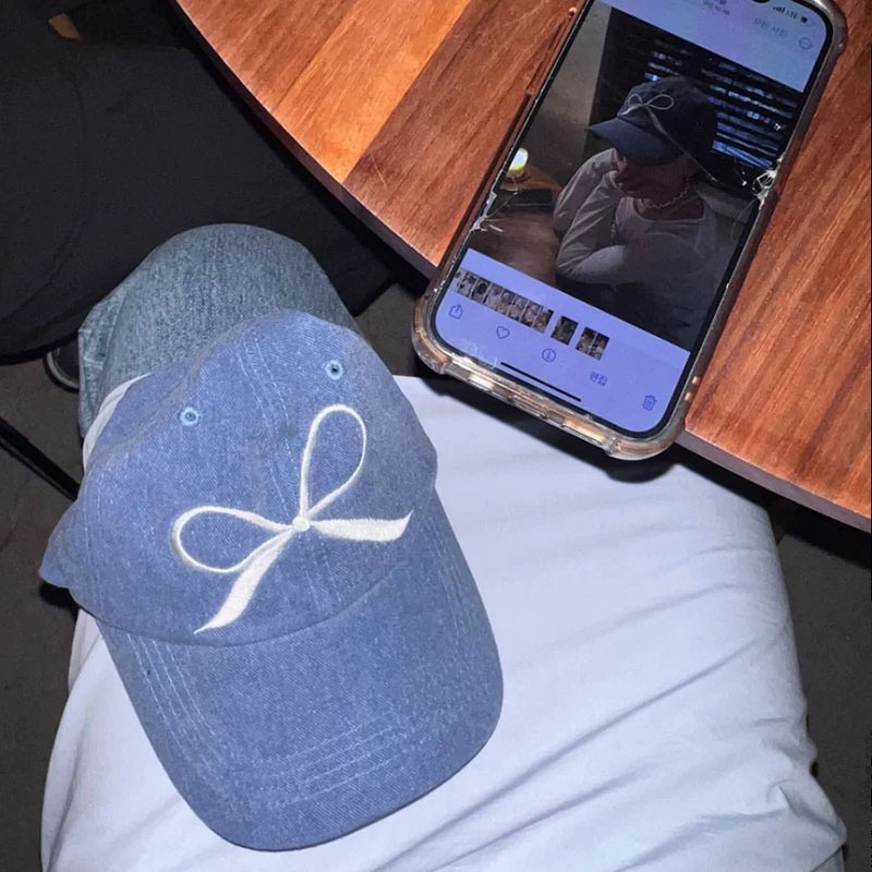 ANNAS 韓國蝴蝶結牛仔鴨舌帽 蝴蝶結帽子 蝴蝶結棒球帽 刺繡蝴蝶結牛仔帽 6