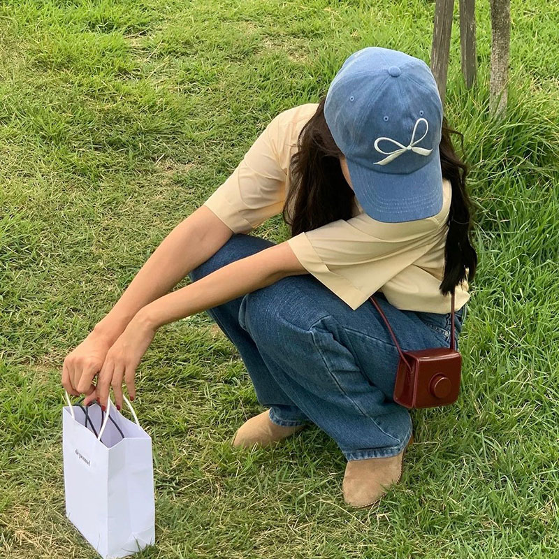 ANNAS 韓國蝴蝶結牛仔鴨舌帽 蝴蝶結帽子 蝴蝶結棒球帽 刺繡蝴蝶結牛仔帽 3