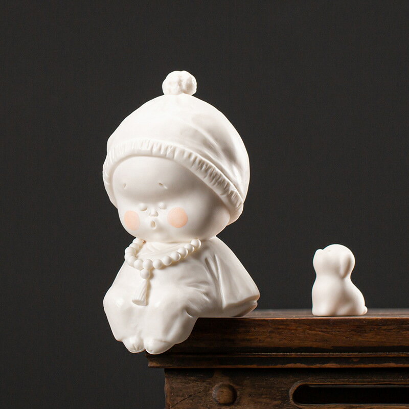 創意新中式手工陶瓷可愛小和尚人物桌面擺件小茶室書房裝飾品擺設