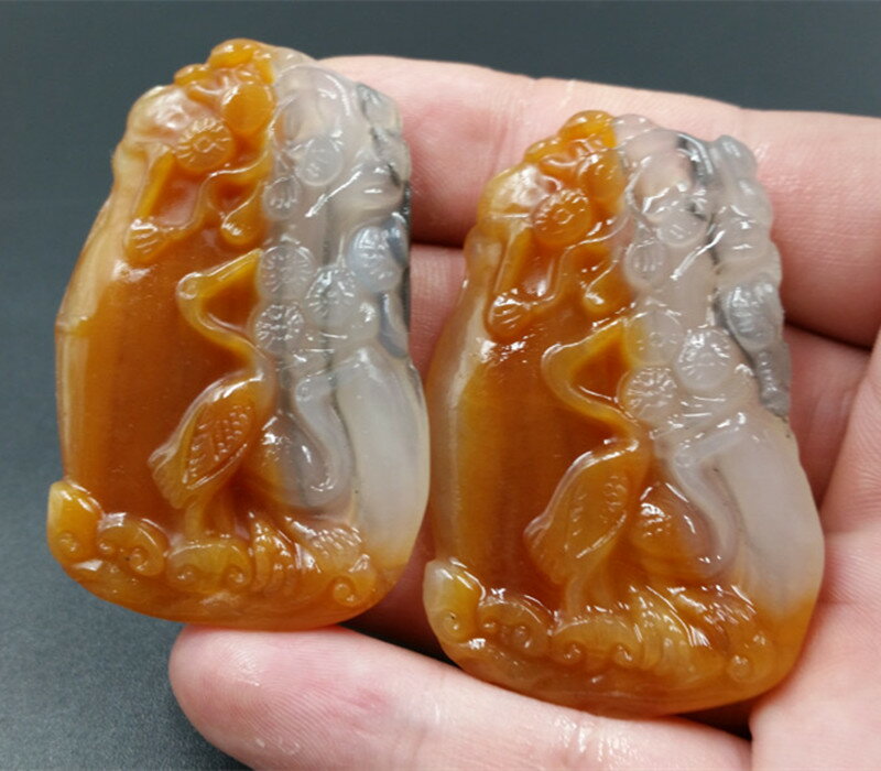 天然玉石a貨雲南龍陵黃龍玉掛件黃龍玉松鶴延年吊墜俏色黃龍玉牌