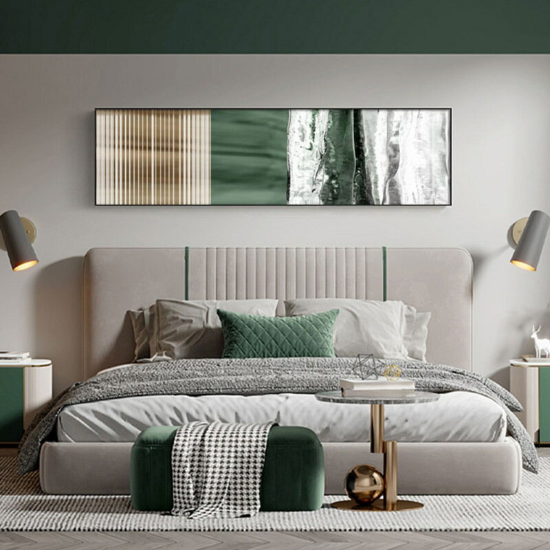 北歐臥室床頭裝飾畫現代簡約主臥房間背景墻輕奢壁畫幾何抽象掛畫