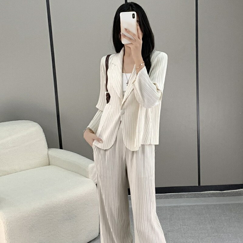 【巴黎精品】現貨+預購 三宅風上衣褶衣褶皺套裝女上衣長褲折衣彈力女裝顯瘦摺衣大碼-春夏季通勤3色a1jv14