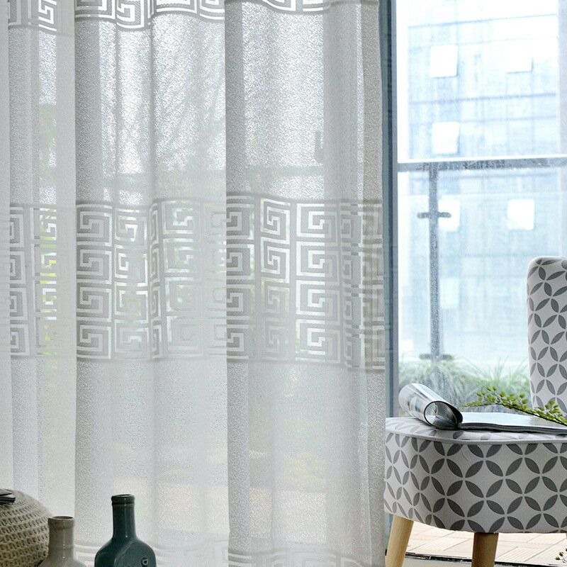 新古典中式窗簾成品簡約客廳臥室飄窗落地窗白色回文窗紗簾定制