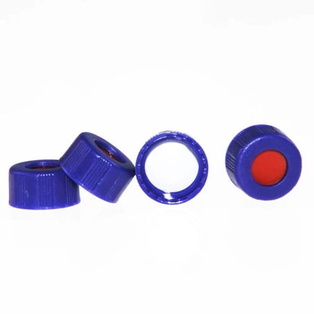 vial瓶用蓋及白PTFE/紅Silicone墊片,2mL,9-425螺牙,藍色(低型)中空蓋,C0000146 | ALWSCI【東昇】