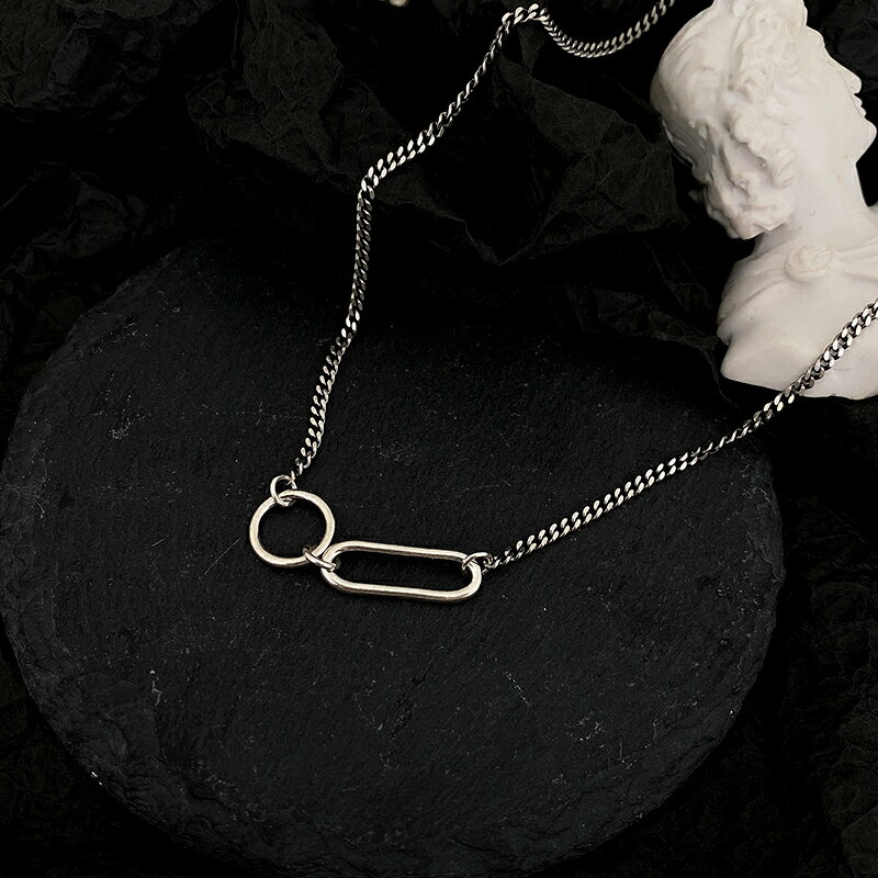 925純銀幾何圓圈項鏈女年新款復古做舊鎖骨鏈泰銀嘻哈頸鏈潮 3