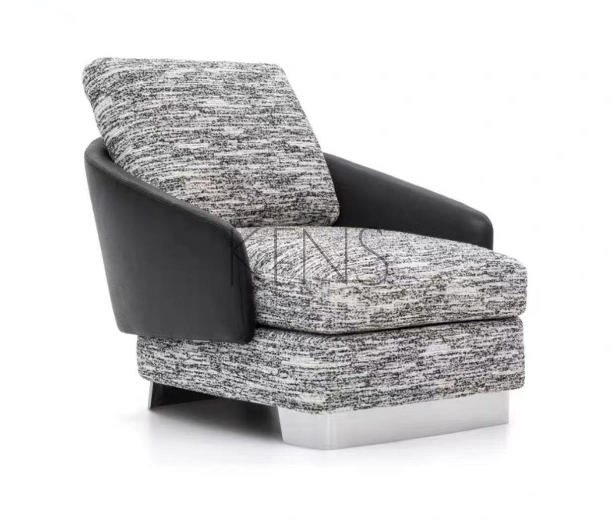 【KENS】沙發 沙發椅 輕奢單人沙發椅不銹鋼金屬腳意式布皮藝設計師休閑椅