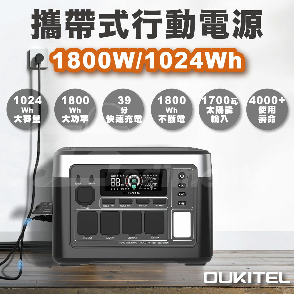 OUKITEL P1000 PLUS 1800W/1024Wh 戶外儲能電源｜靜音執行 APP 遠端控制｜AC插座/太陽能/車充露營&緊急備用電源 太陽能電源 充電站