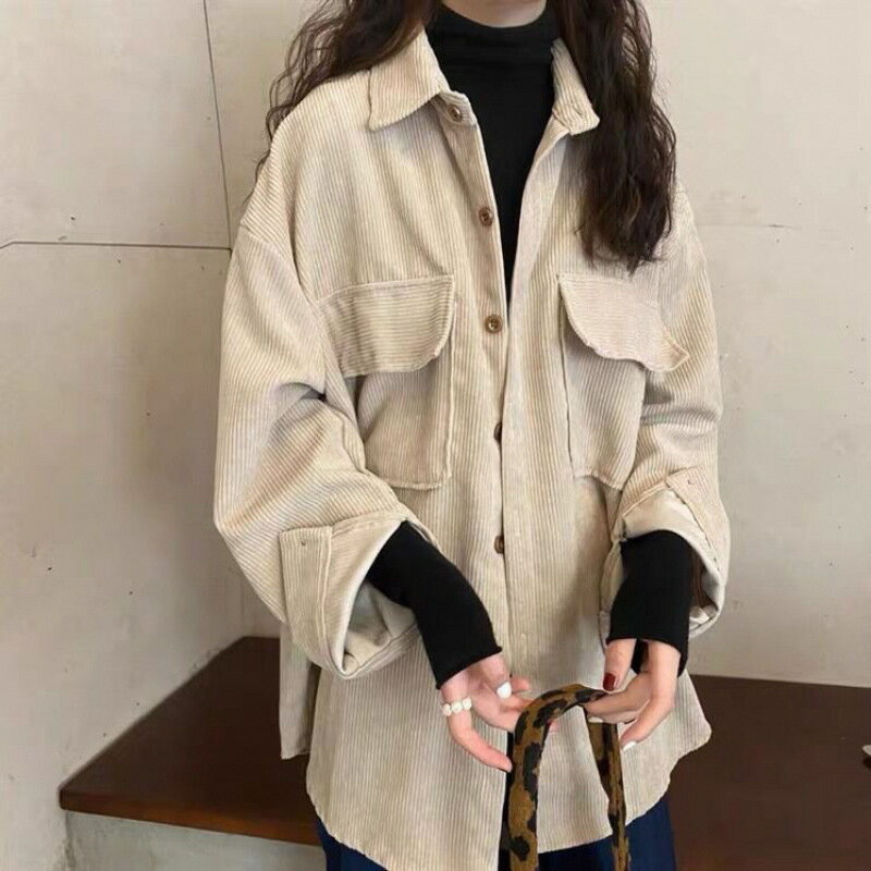 外套 女裝 休閒外套 時尚外套 保暖外套  女百搭寬鬆秋冬厚款燈芯絨襯衫外穿襯衣外套女小眾上衣春秋長袖 3