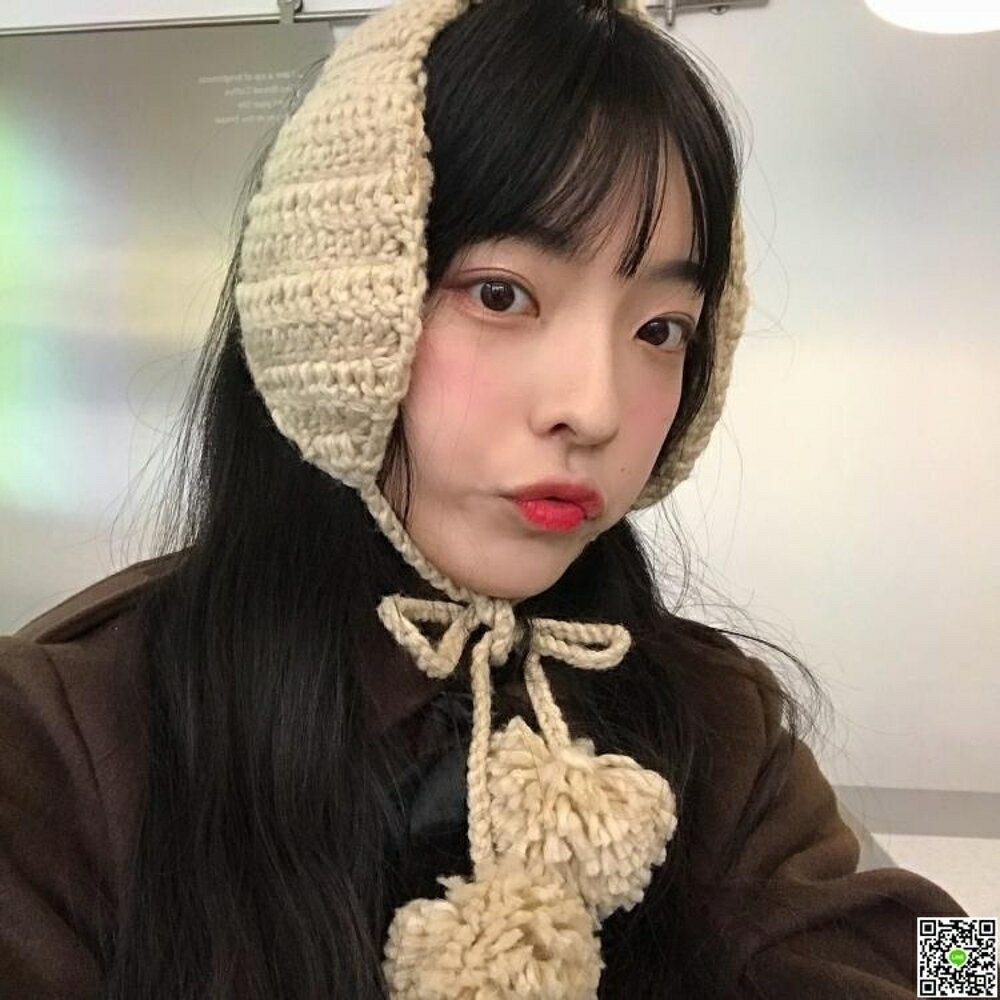 韓國ins可愛針織耳包毛球繫帶毛線耳罩秋冬季護耳保暖復古耳套女 都市時尚