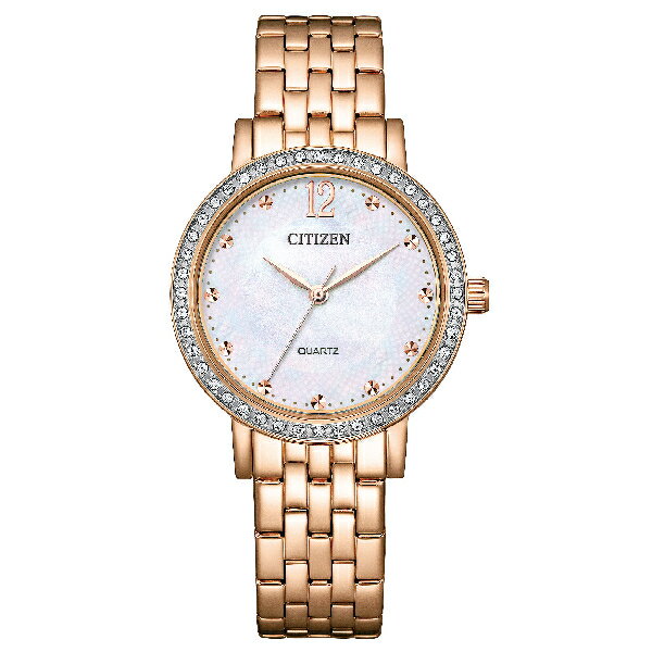 CITIZEN 星辰 LADY'S系列 EL3108-53D 白蝶貝水晶不鏽鋼女錶 玫瑰金色 31.2mm｜樂天全館特惠中★指定刷卡回饋10%
