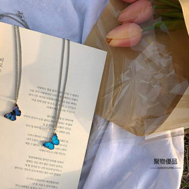 閨蜜鎖骨鍊蝴蝶項鍊女潮冷淡風個性簡約嘻哈吊墜【聚物優品】