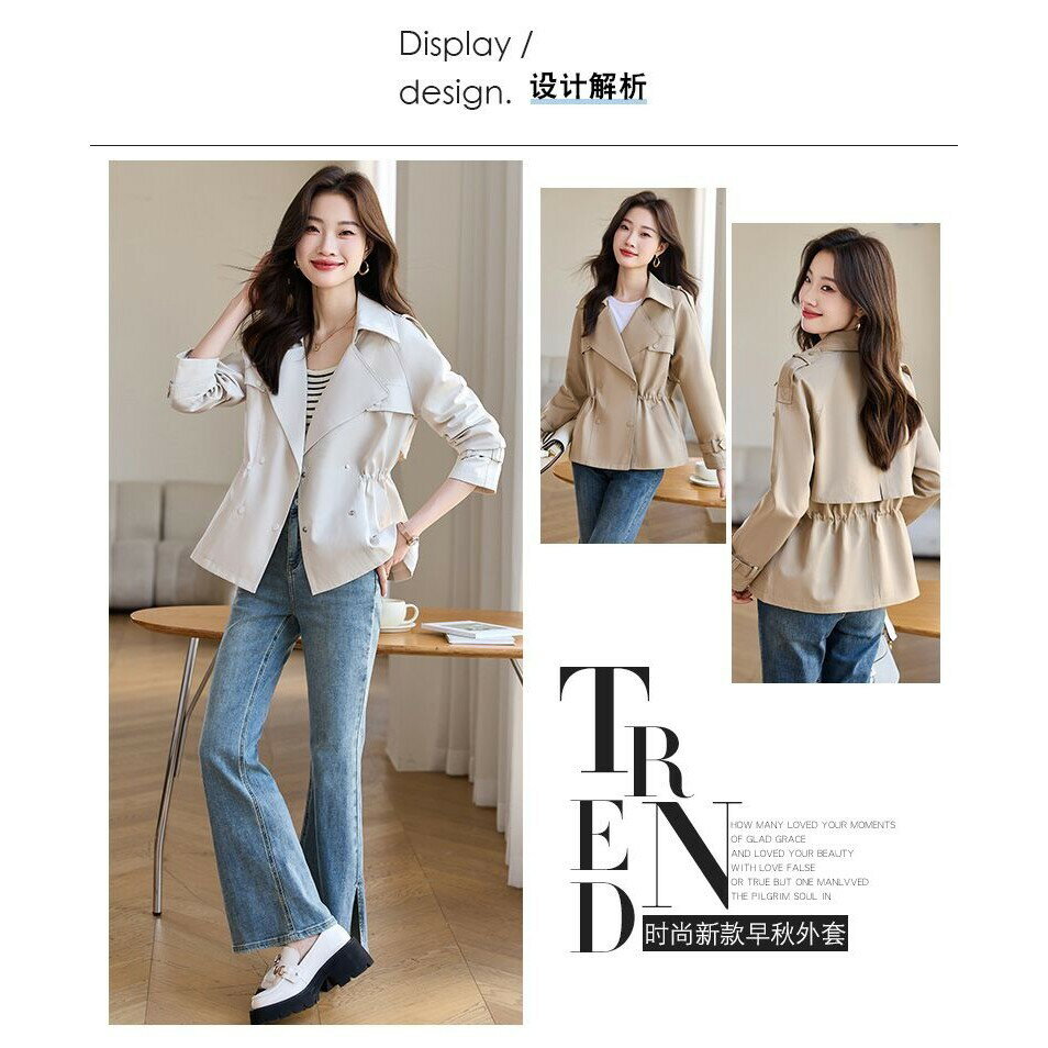 卡其色風衣女短款2025新款春裝小個子大衣設計感收腰西裝夾剋外套