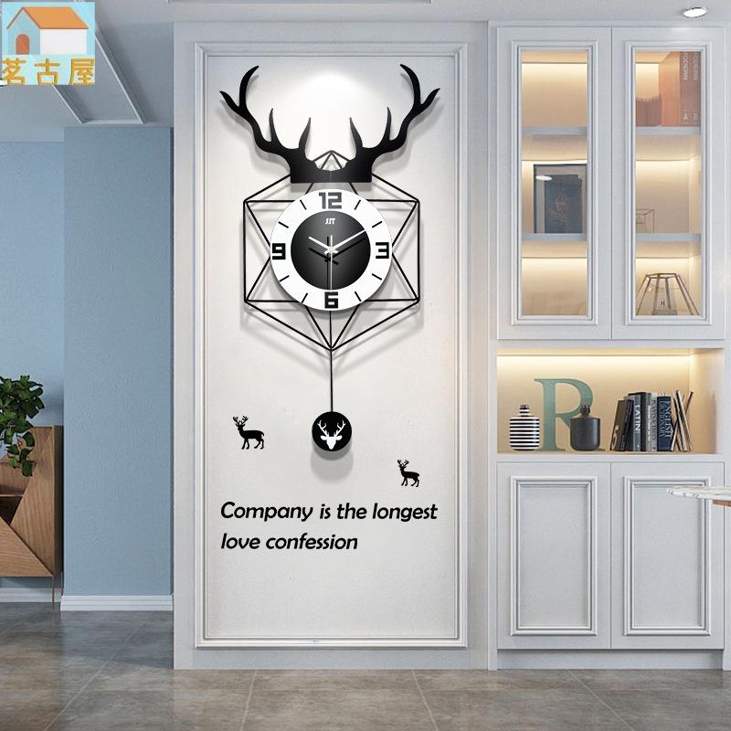 新品北歐鹿頭鐘錶掛鐘 客廳創意個性家居裝飾擺鹿頭裝飾