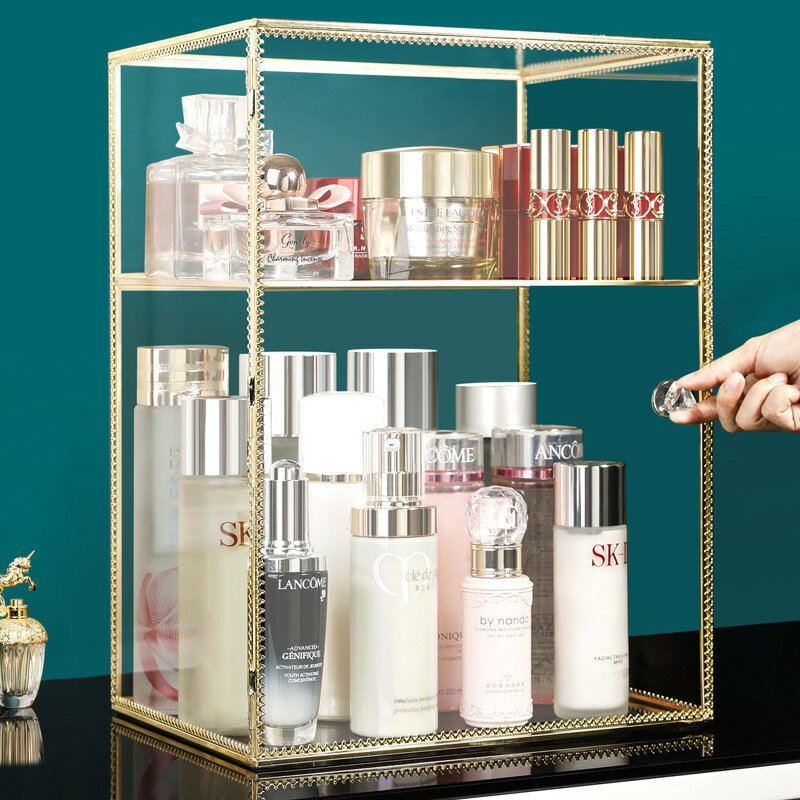 防塵化妝品收納盒家用大容量桌面置物架梳妝臺口紅護膚品整理柜