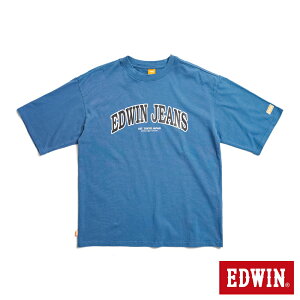 EDWIN 橘標 大寬版拱型LOGO短袖T恤-男款 灰藍色