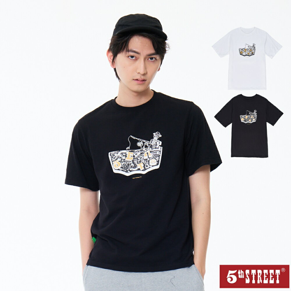 5TH FISHING CLUB 男裝 海洋 骷髏 釣魚 印花 短袖T恤 TEE 上衣 黑色 (571034) 【5th STREET】【APP下單天天10%回饋】 最高折426