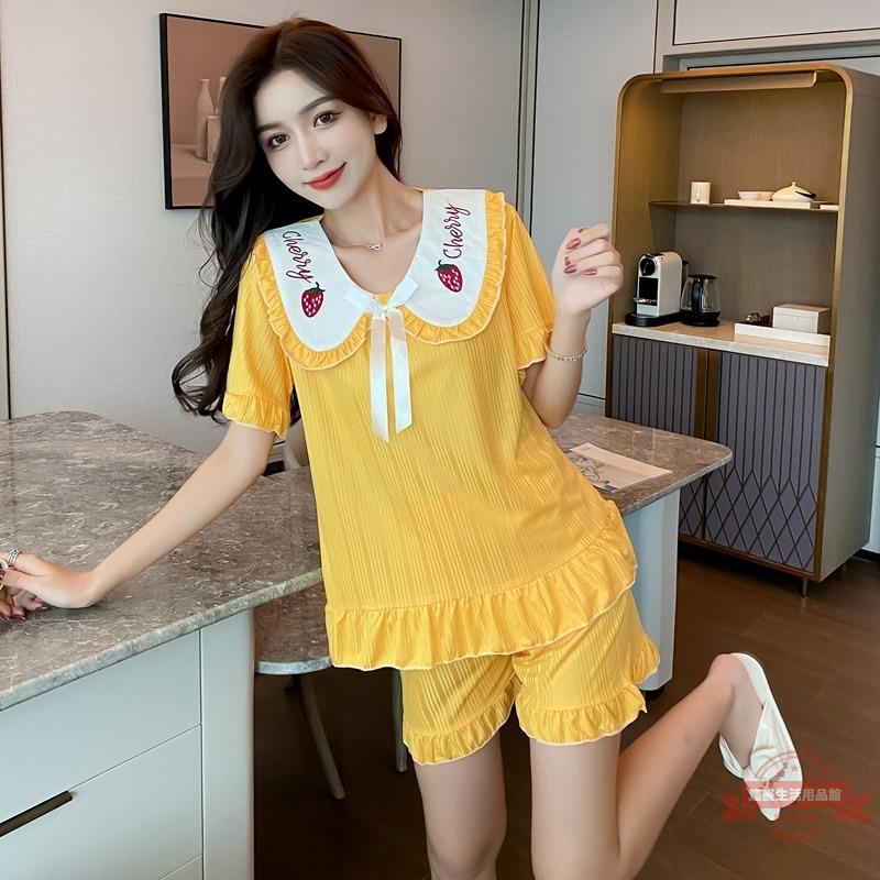 夏季睡衣女韓版甜美公主短袖短褲減齡少女時尚休閑純色家居服套裝