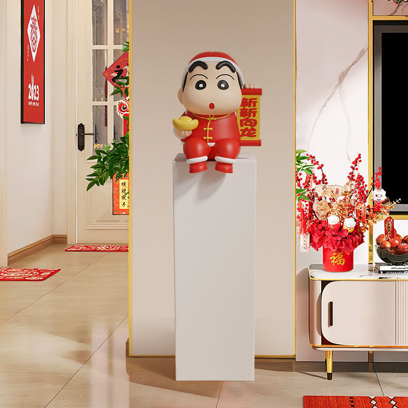 臺灣公司貨 免運 可開票 新年蠟筆小新玄關裝飾品擺件客廳家居飾品落地小公仔卡通桌面手辦