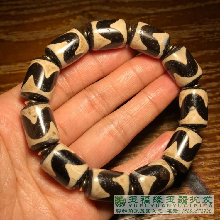 台湾天珠‼️西蔵老礦伯玉髄龍紋虎牙十九眼天珠