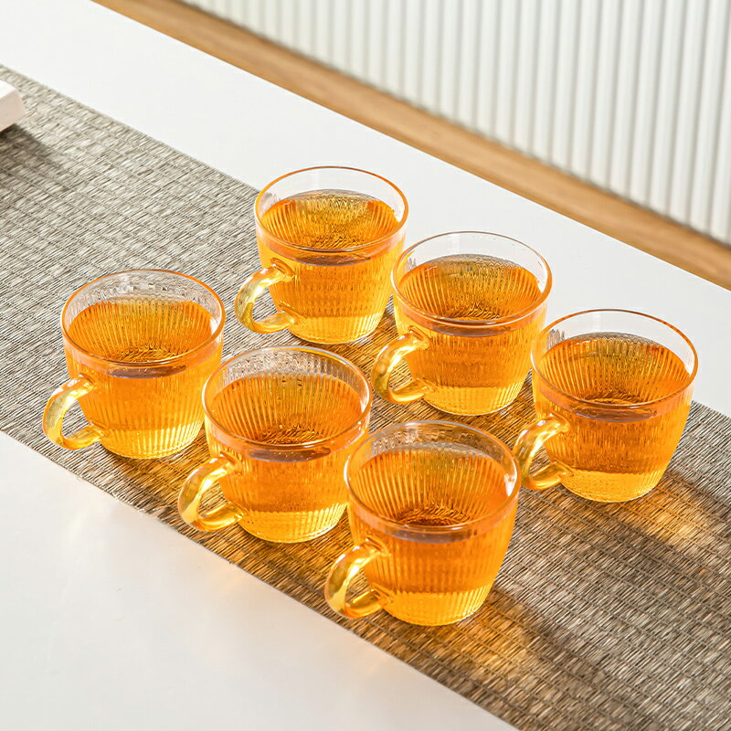 日式豎紋玻璃品茗杯加厚耐熱耐高溫功夫茶具套裝家用主人杯小茶杯