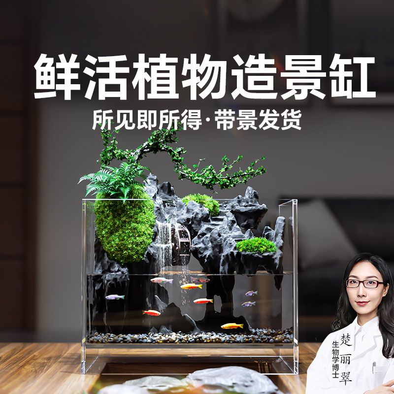 魚缸 免運開票/快速出貨 小魚缸超白玻璃小型微景觀生態鬥魚新款造景全套桌面客廳迷你懶人L37公司貨