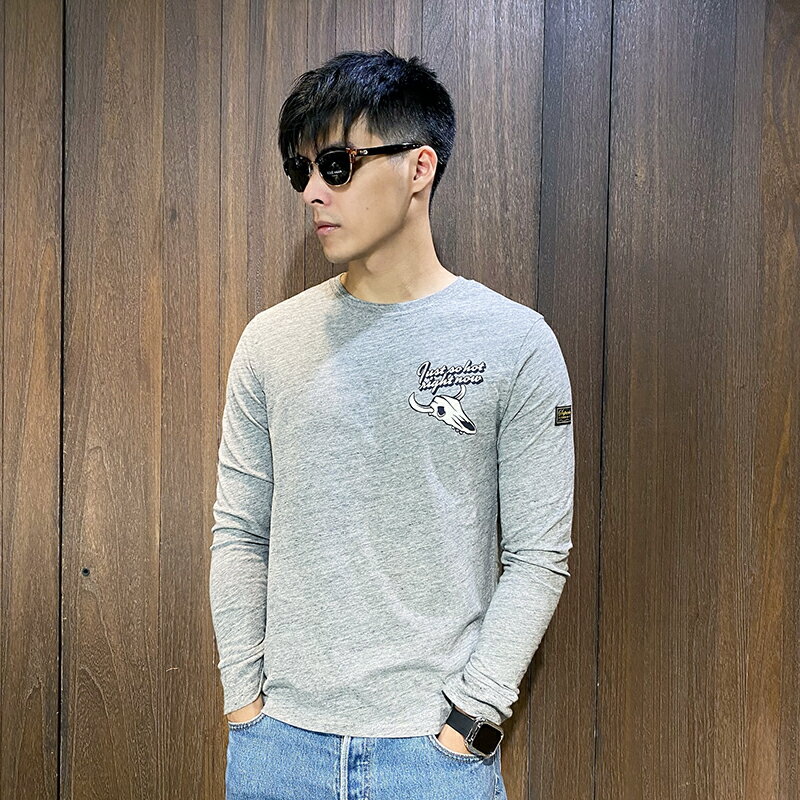 美國百分百【全新真品】Superdry 長袖上衣 棉質 薄T SD 長袖 T-shirt 上衣 灰色 CC31
