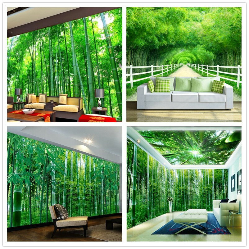 中式竹林風景墻紙辦公室餐廳客廳電視背景墻田園壁畫裝飾竹子壁紙