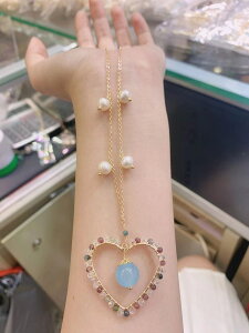天然珍珠項鏈鎖骨鏈 搭配碧璽愛心編織藍玉髓 女款 K174