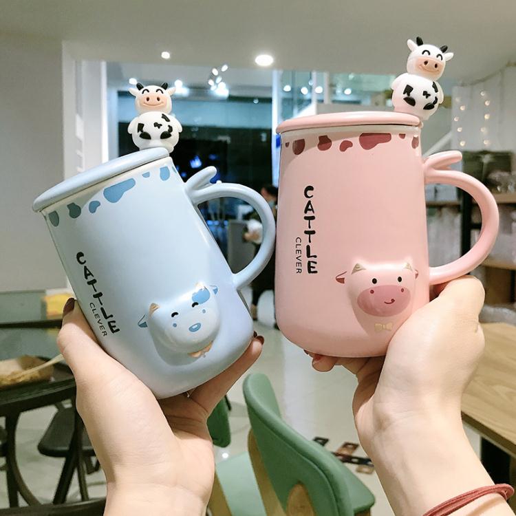 馬克杯 韓式可愛卡通超萌男女學生陶瓷馬克杯家用上學喝水牛奶咖啡杯帶蓋 生活主義