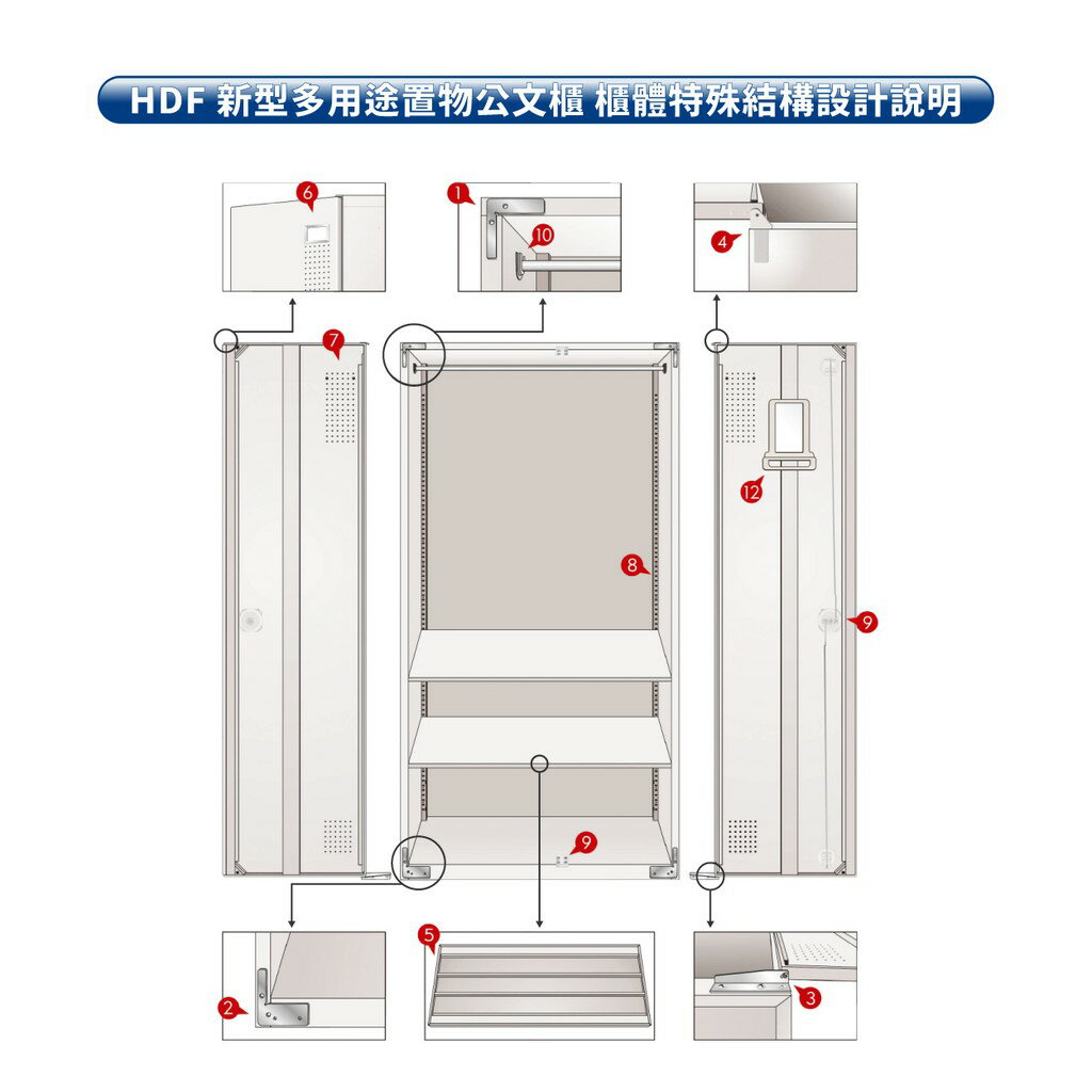 耐用】HDF 新型多用途置物公文櫃系列HDF-2500（方型）收納櫃置物櫃公文