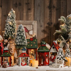 北歐復古鐵藝蠟燭燭臺防風路引風燈灰庭院創意家居擺件圣誕裝飾品
