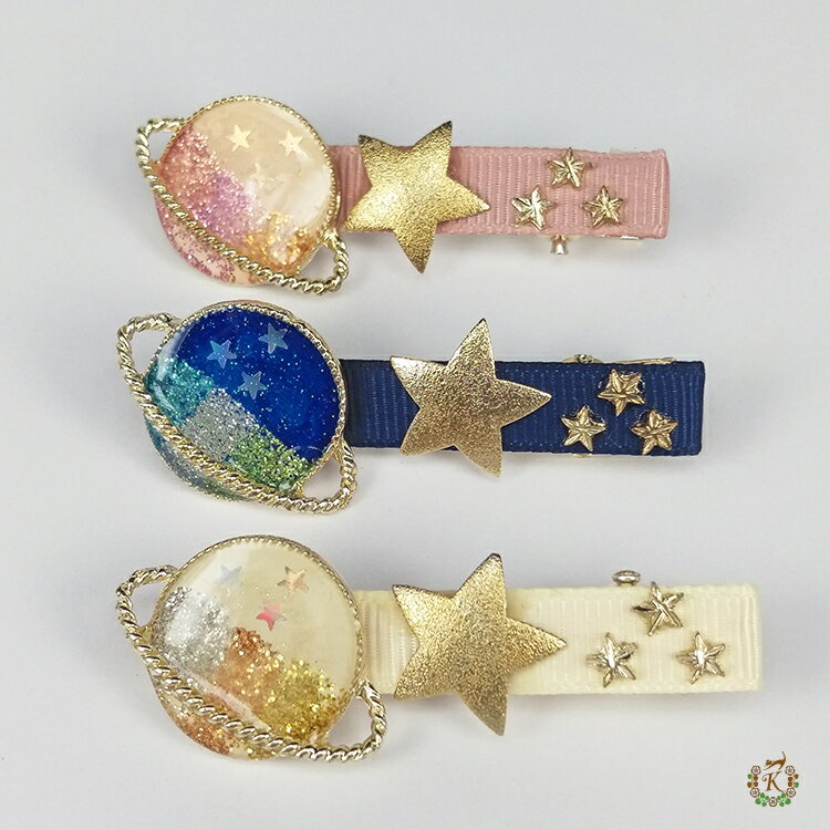 日本製 Osewaya東京時尚飾品➜髮飾【土星與星群 鴨嘴夾】