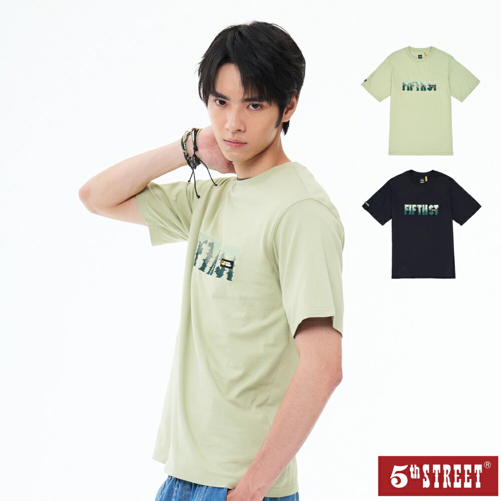 男裝 短T 純棉 漸層繡花 印花 短袖T恤 LOGO TEE 上衣 淺綠 (571052) 【5th STREET】【APP下單享4%回饋】