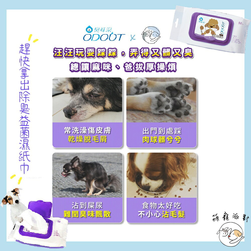 🎁萌寵派對🎁臭味滾 除臭抑菌濕紙巾 50抽 犬用/貓用 濕紙巾 溫和不刺激 純水+蘆薈保濕 幼犬幼貓可用【授權販售】 2