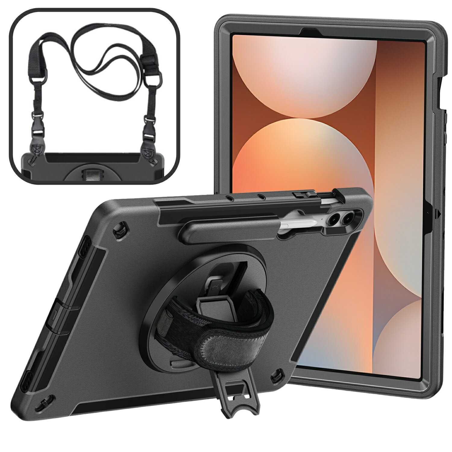 【5少量現貨】S10+ S9FE+ 12.4吋 TPU 軍規保護殼+背帶 適 三星 平板 Samsung Galaxy Tab S10+ / S9 FE+ 保護套 SM-X820/X826/X610/X616