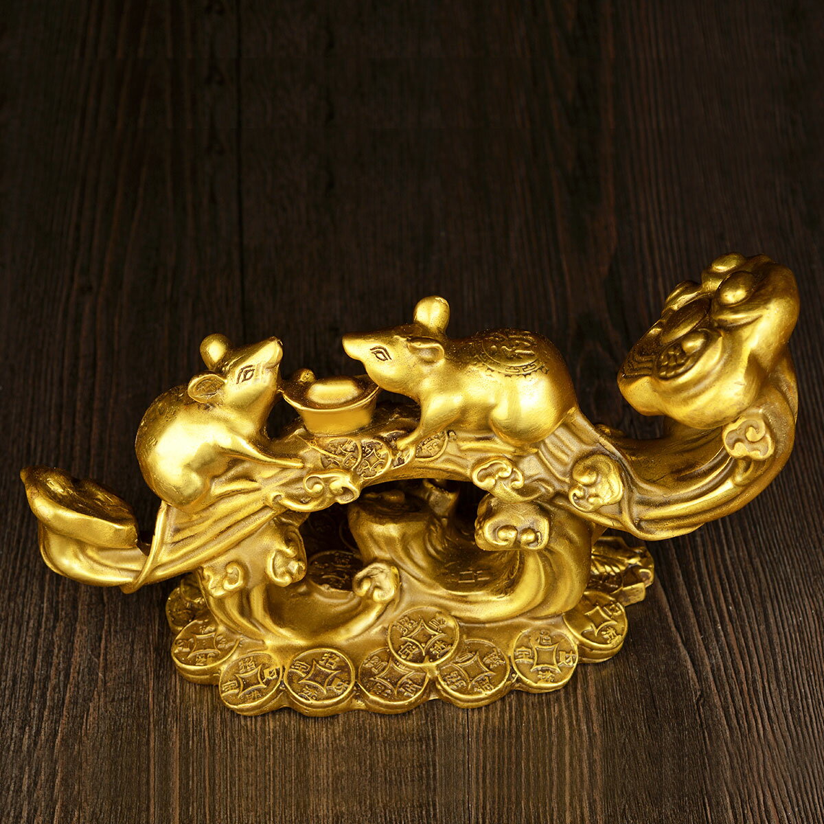 銅老鼠擺件 雙鼠如意家居裝飾品擺飾 黃銅招財納福鼠開業喬遷禮品