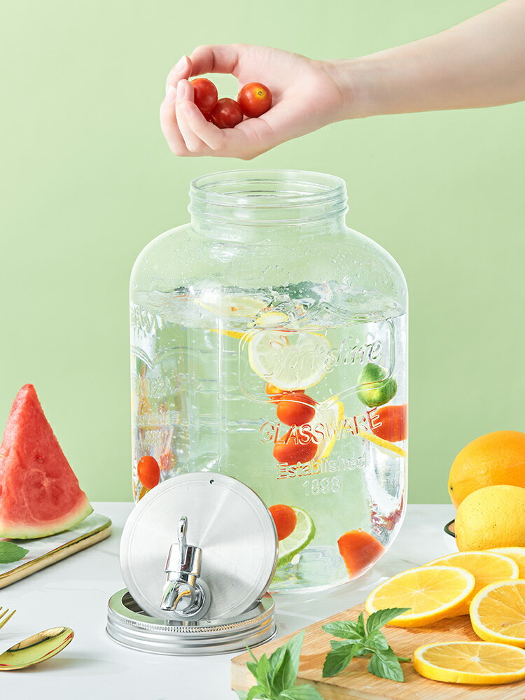 冰箱冷水壺帶龍頭涼水壺家用大容量耐熱玻璃瓶檸檬飲料容器果汁壺