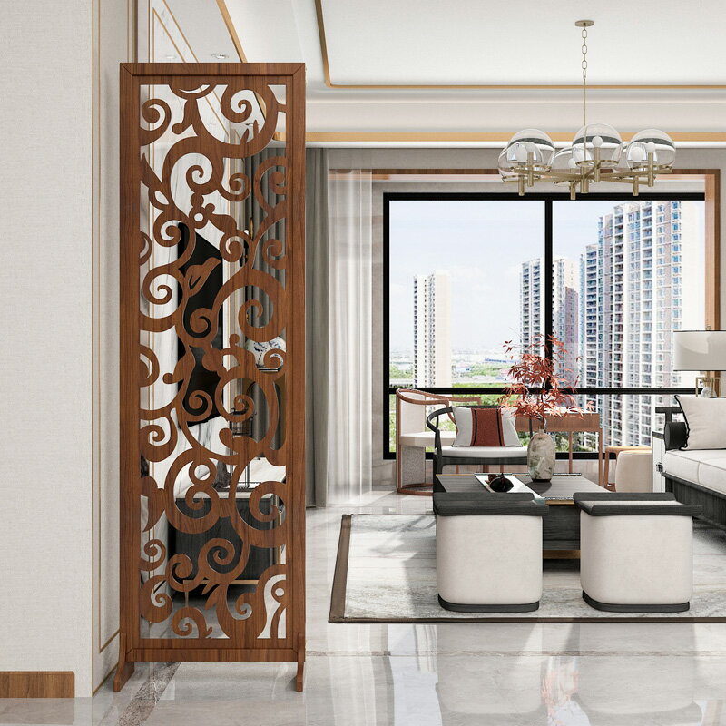 新中式 屏風 隔斷 客廳 現代簡約入戶裝飾 辦公室 木質 裝飾架 鏤空 座折屏