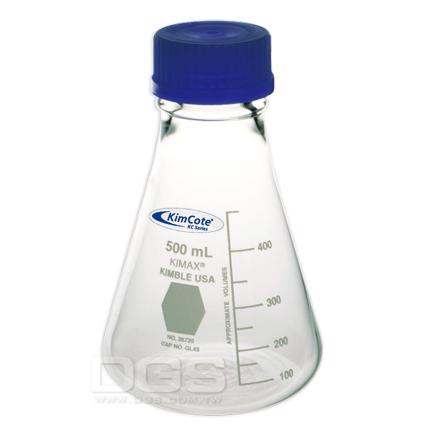 《Kimble》廣口螺蓋三角燒瓶 安全披覆 Flask, GL-45 Erlenmeyer, Screw Cap
