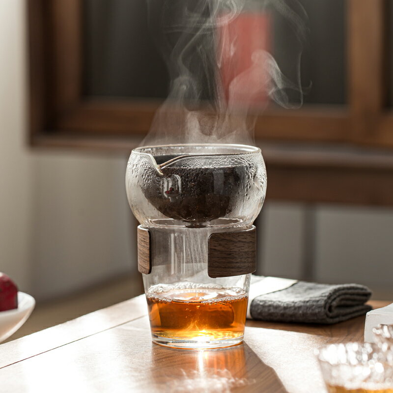 旋轉過濾玻璃公道杯茶漏一體套裝耐熱防燙日式創意茶海單個分茶器
