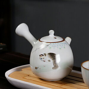 云窩汝窯萌貓茶壺陶瓷家用日式功夫茶具泡茶側把單壺過濾可養開片