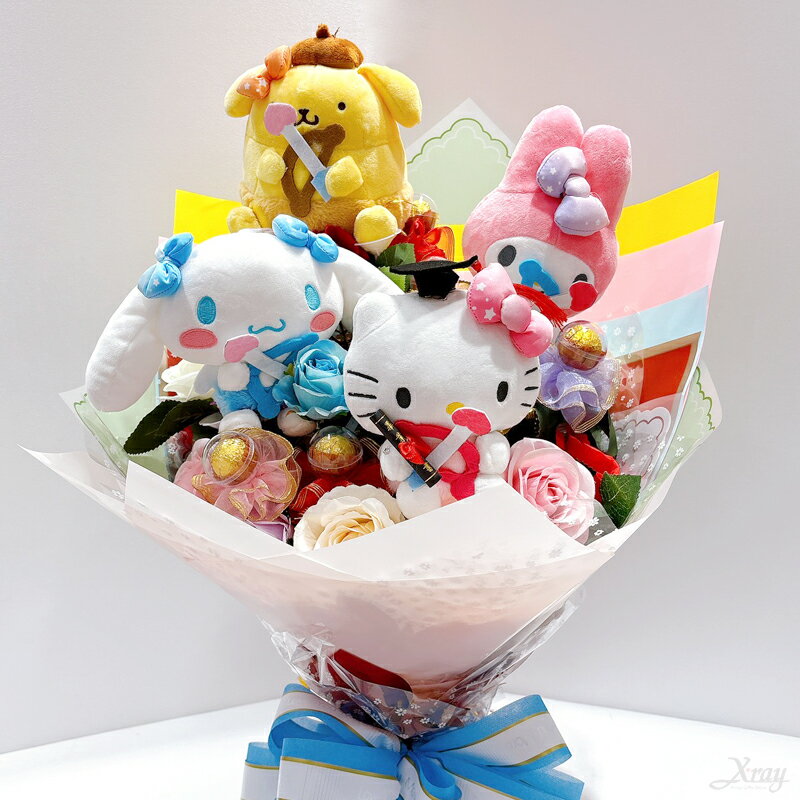 Hello Kitty花束，畢業花束 生日 客製花束 告白求婚 情人節禮物捧花 DIY材料包，X射線【Y775624】 1