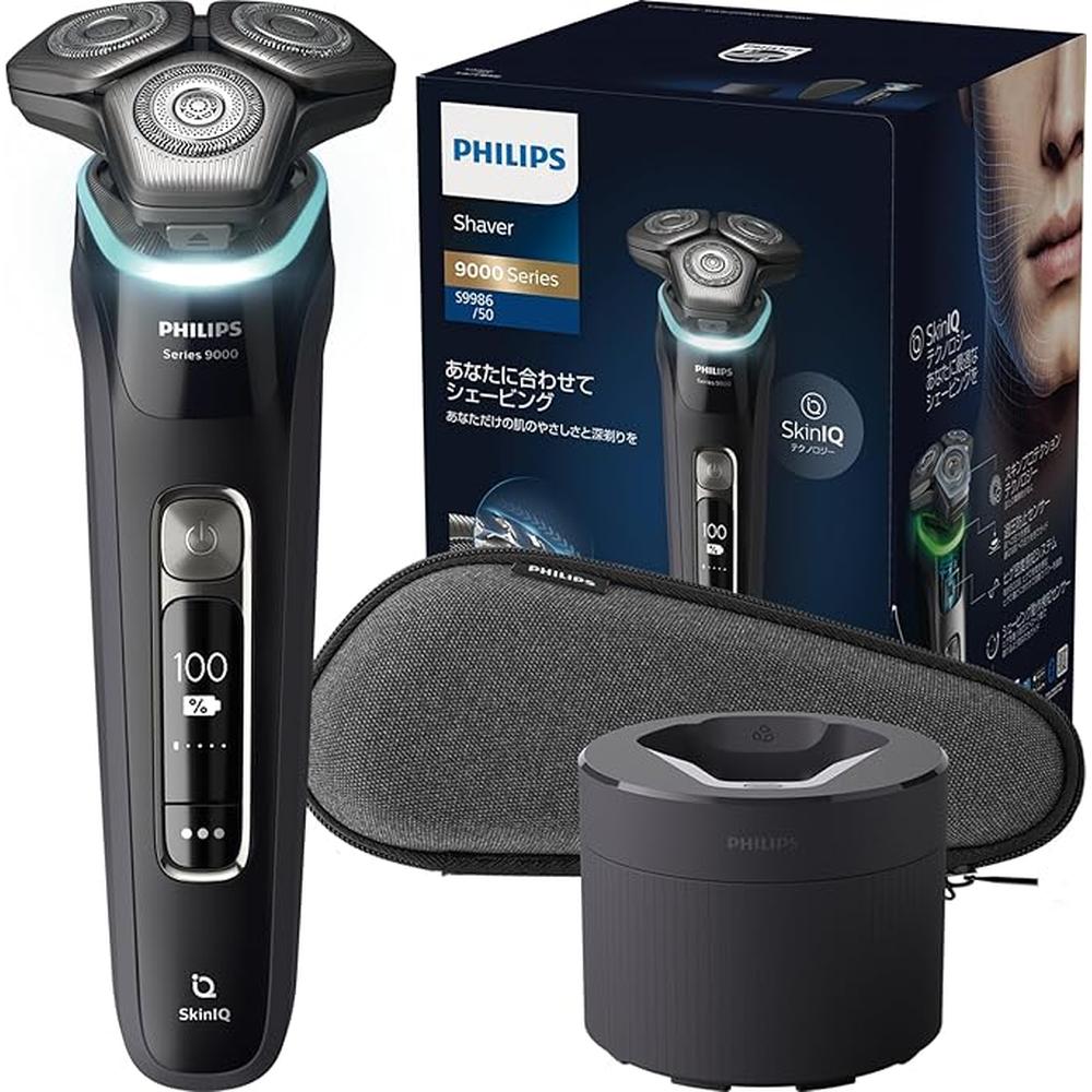 【日本代購】Philips 飛利浦 電動刮鬍刀 9000 系列 S9986/50｜72片刀片｜旋轉式設計＋SkinIQ 技術｜附清洗機｜浴室剃鬍＆可整體清洗