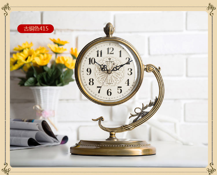 金屬歐式復古銅色鐵藝創意時尚個性坐鐘擺件