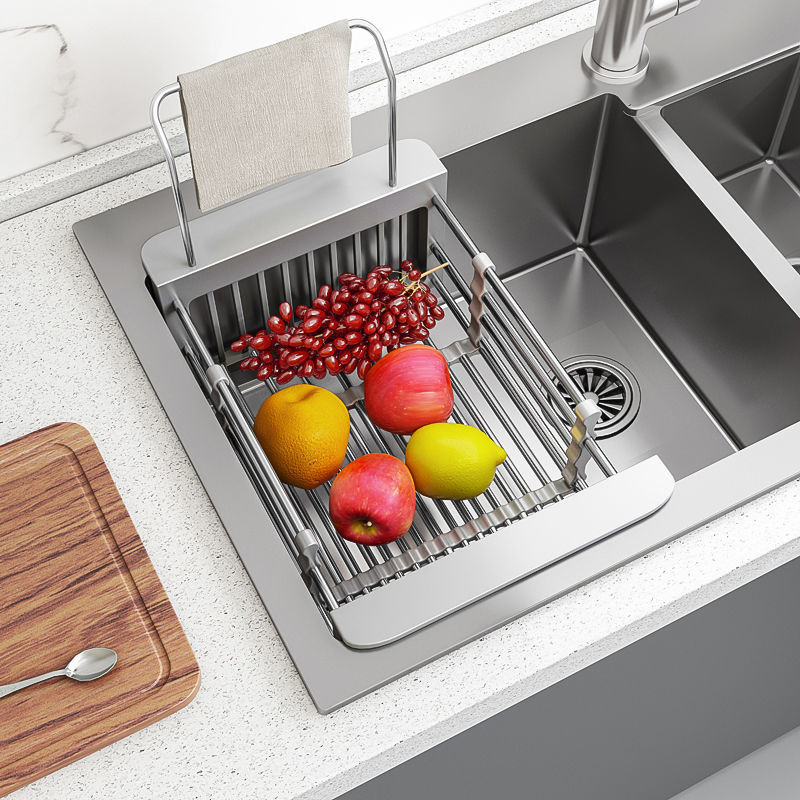 家韻廚房水槽可伸縮瀝水籃碗碟架洗碗池瀝水池洗菜盆長方形濾水籃