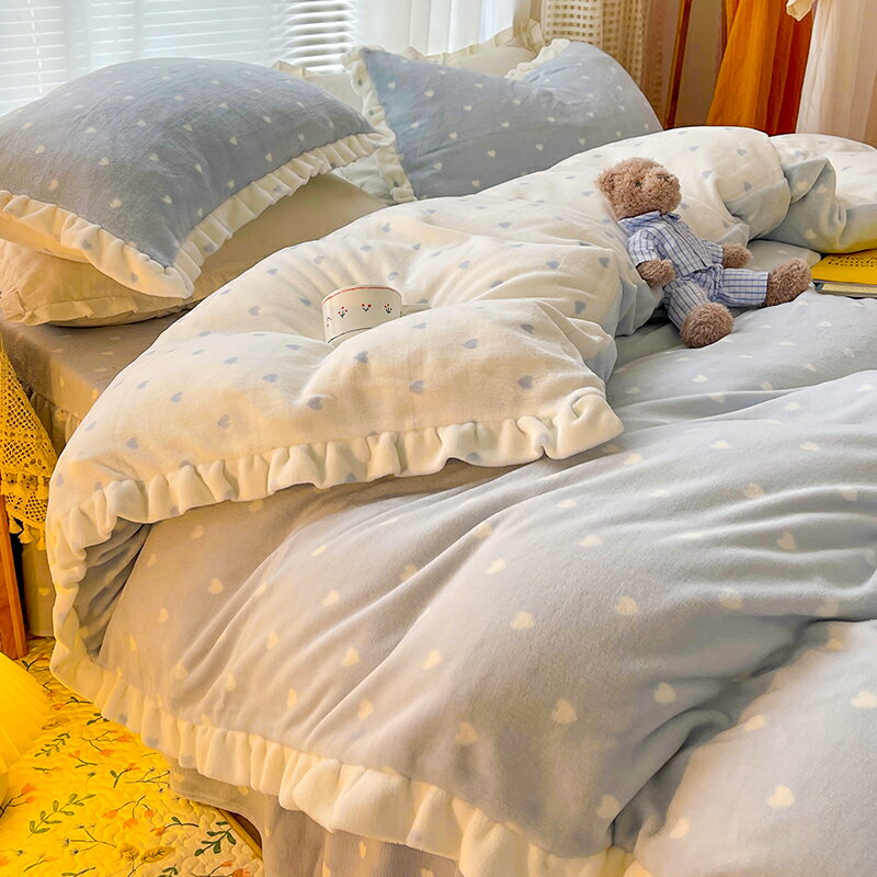 公主風ins牛奶寶寶絨床裙四件套雙面珊瑚絨床上用品冬季床單被套4