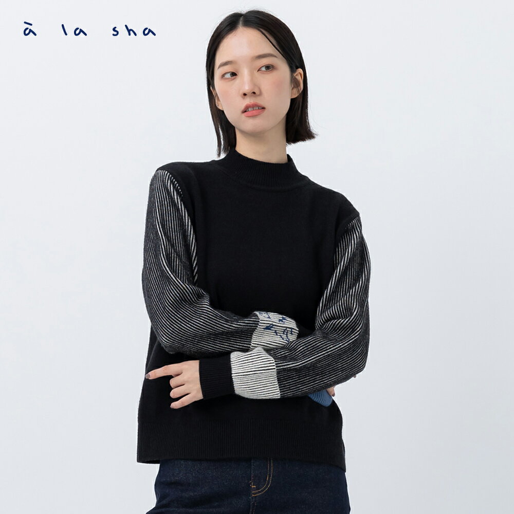 a la sha 蘋果貓條紋立領毛衣