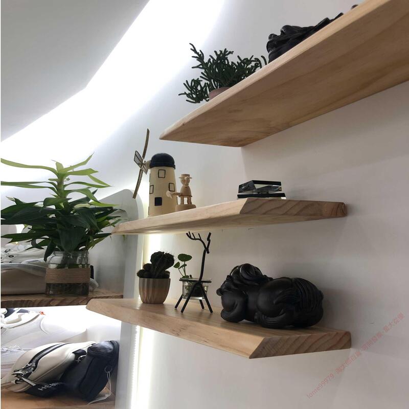 【可開發票】上新折扣 實木整張墻上一字闆置物架隔闆壁掛服裝店鞋架書架原木層闆木闆