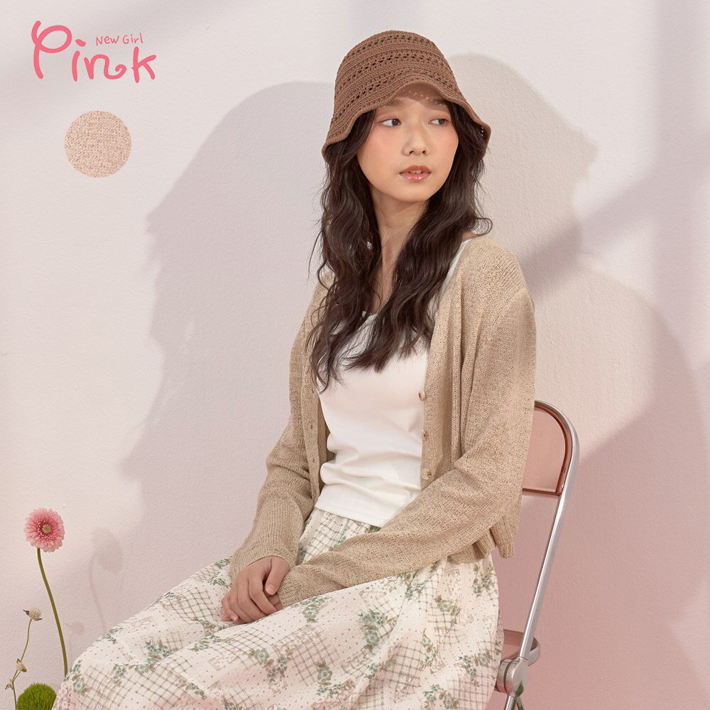 Pink*輕透感排釦針織上衣/外罩 (2色) Y1402BD