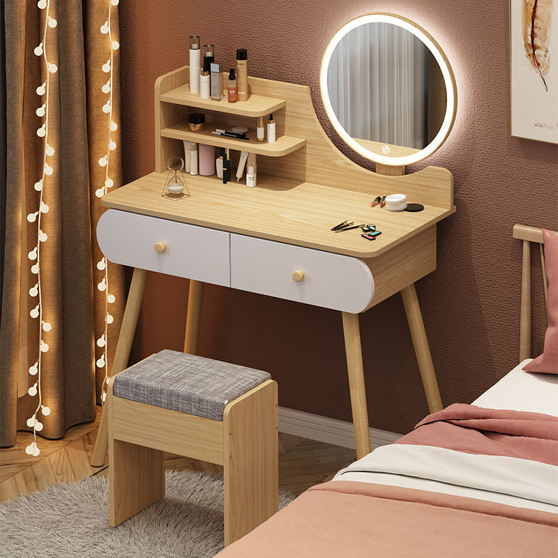 免運 化妝桌 實木梳妝臺 小戶型化妝桌  北歐梳妝臺臥室 小戶型收納柜一體化妝臺現代簡約網紅LED燈化妝桌 可開發票 全館八折 工廠現貨直銷 新品特價 y9052